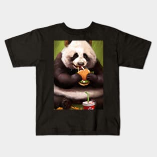 Panda eating Fast Food Kids T-Shirt